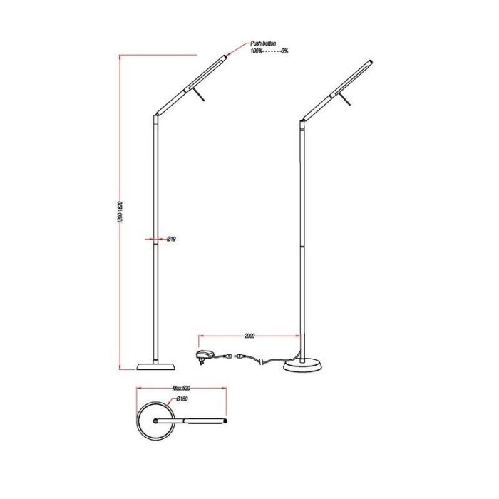 Schwarze Stehlampe Modern, Rebel, 6W, 3000K LED, mit Touch-Dimmer