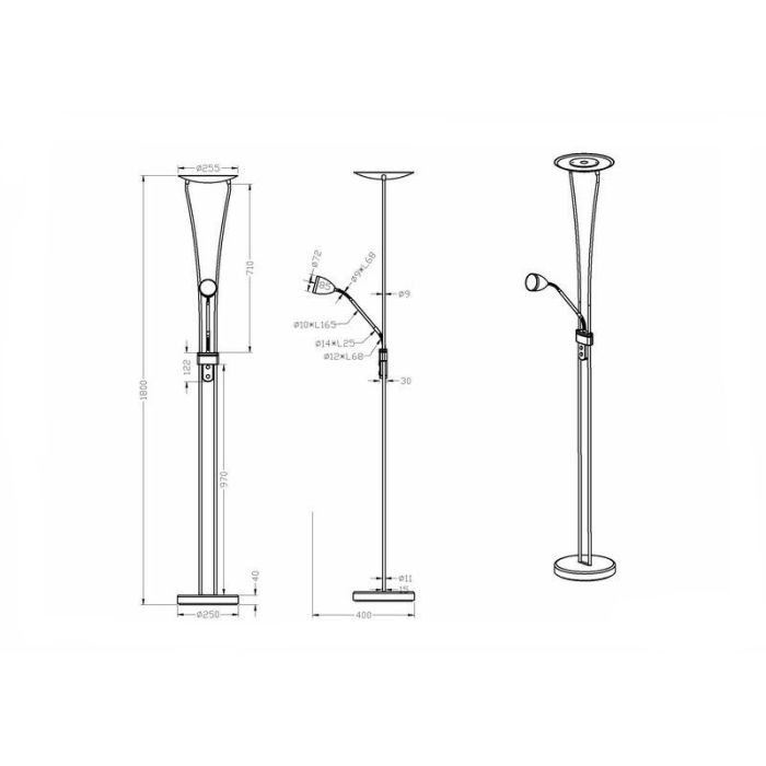 Nickel Stehlampe Antik, Stijn, 20W, 3000K LED, mit Schalter
