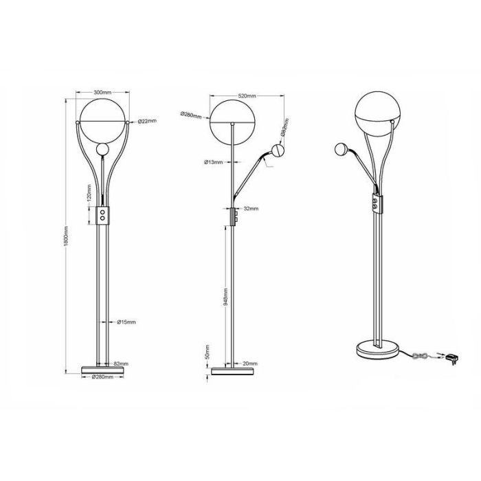 Chrom Stehlampe Retro, Xelly, 22W, 3000K LED, mit Schalter