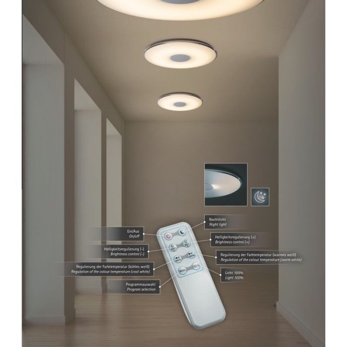 Weiße Deckenlampe Metall, Vibol, 45W, 3000K LED, mit Fernbedienung
