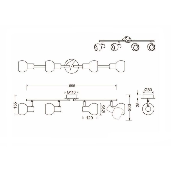Nickel Deckenstrahler Modern, Benita