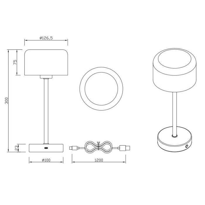 Graue Tischleuchte Modern, Dustin, 1,5W, 3000K LED, mit Touch-Dimmer