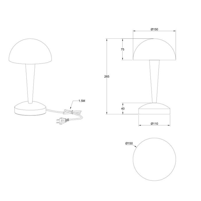 Schwarze Tischleuchte Modern, Delila, mit Touch-Dimmer