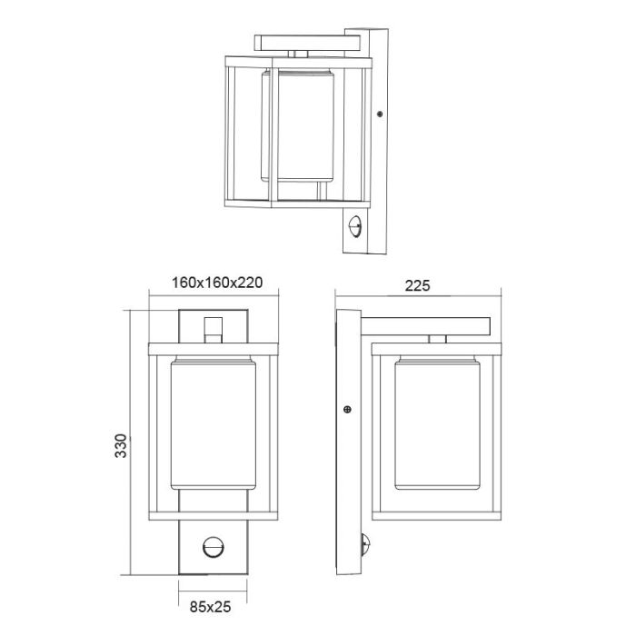 Anthrazit Außen Wandleuchte mit Bewegungsmelder Modern, Reini, IP44