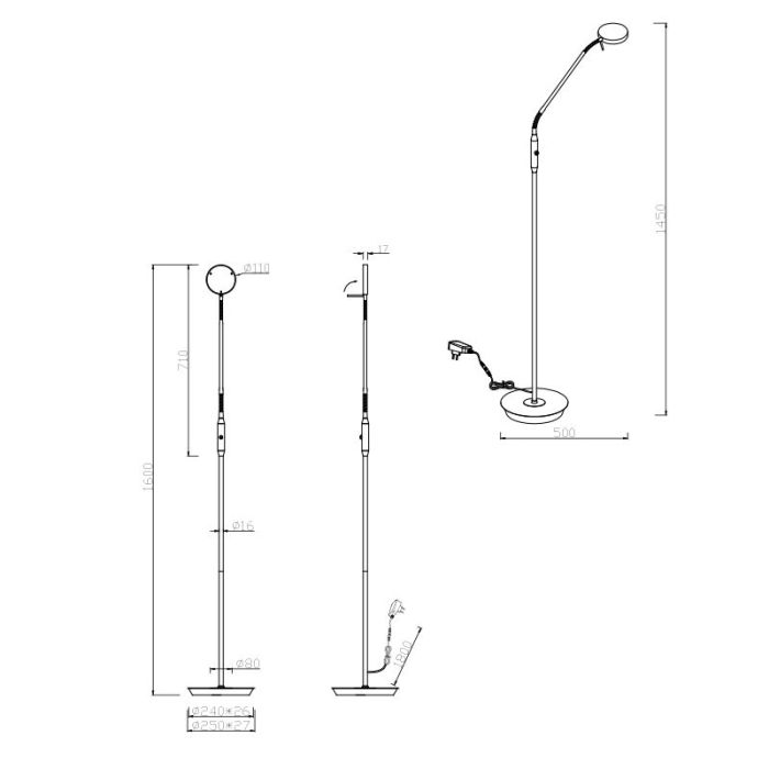 Schwarze Leselampe Stehlampe Modern, Bilge, 12W, warm- bis kaltweiß einstellbare LED, mit Touch-Dimmer