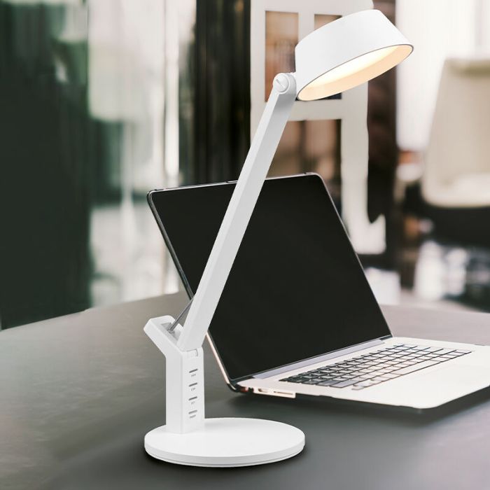 Weiße Schreibtischlampe Modern, Lindi, 5W, warm- bis kaltweiß einstellbare LED, mit Touch-Dimmer