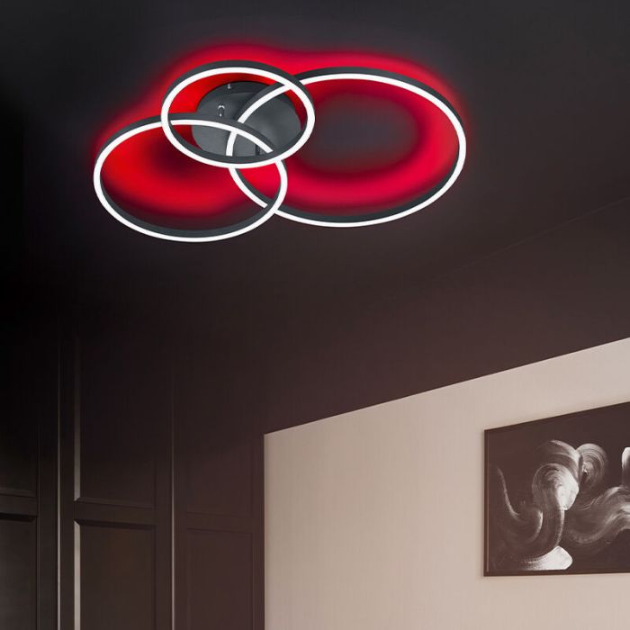Schwarze Deckenlampe Modern, Elze, 28W, RGBW LED, mit Fernbedienung
