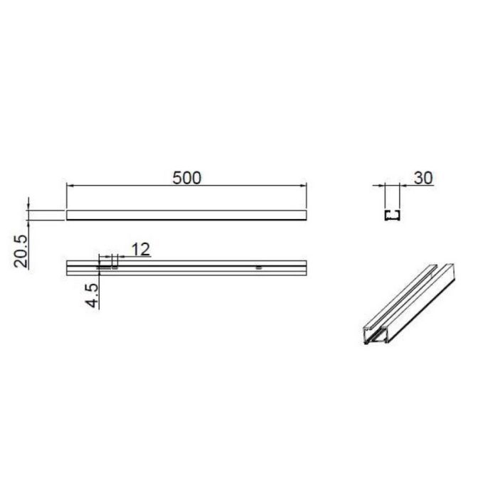 50 cm Schiene für 2-Phasen-Schienenbeleuchtung, grau