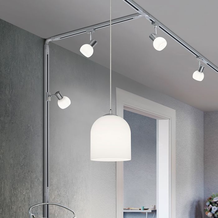 Weiße Glas 2-Phasen-Schienenbeleuchtung Hängelampe Ivar
