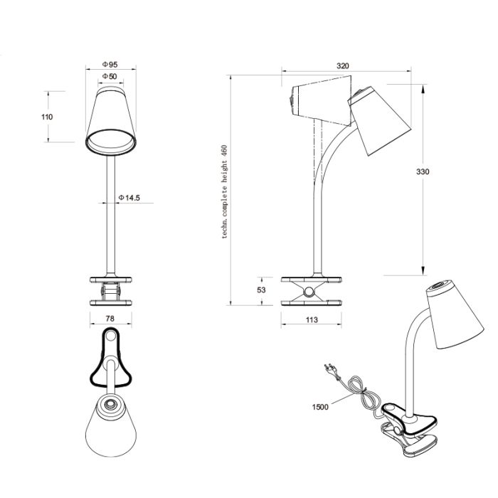 Grüne Klemmleuchte Modern, Rahul, 4,5W, 3000K LED, mit Schalter