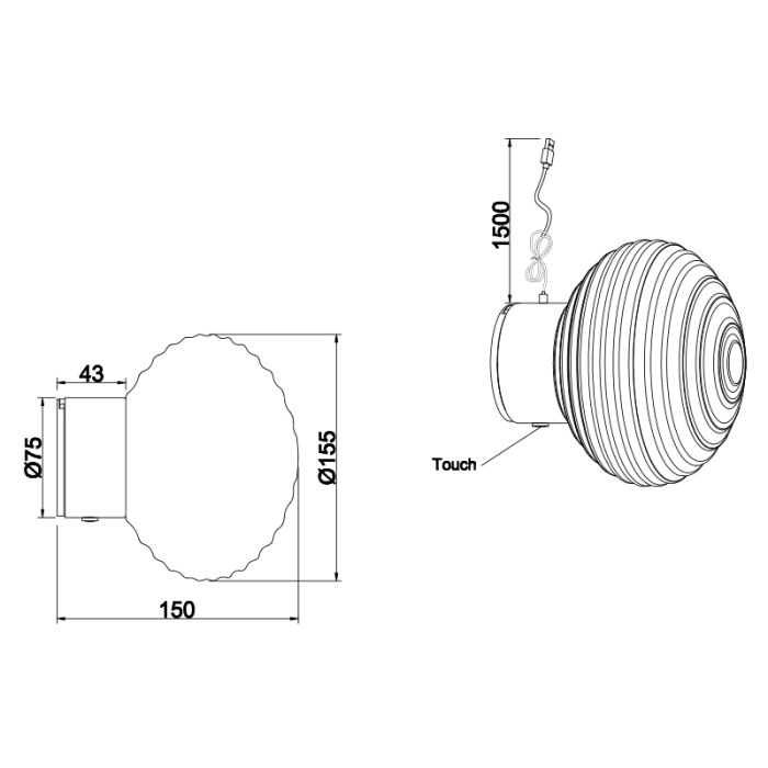 Graue aufladbare Wandleuchte Modern, Walid, 1,5W, 3000K LED, 3-stufig dimmbar