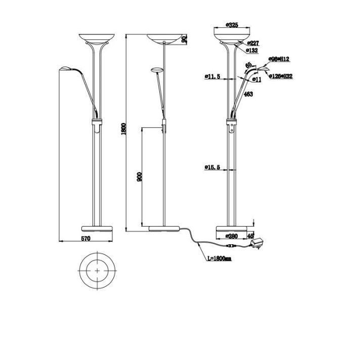 Messing Leselampe Stehlampe Modern, Fredrika, 27W, 3000K LED, mit Touch-Dimmer