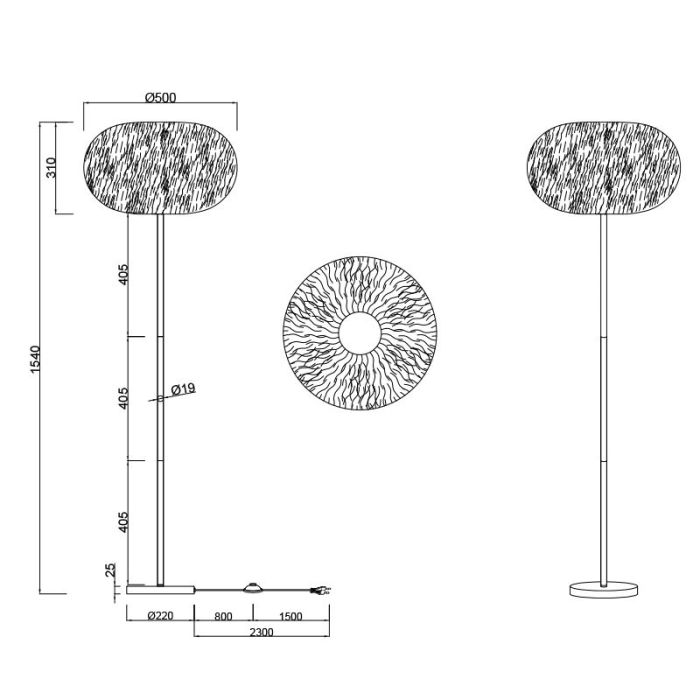 Beige Stehlampe Stoff, Vijay, mit Schalter