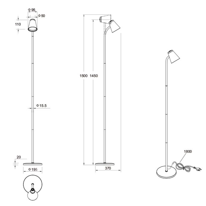 Braune Stehlampe Modern, Rahul, 4,5W, 3000K LED, mit Schalter