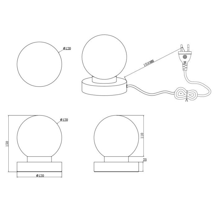 Nickel Tischleuchte Metall, Serdal, mit Schalter
