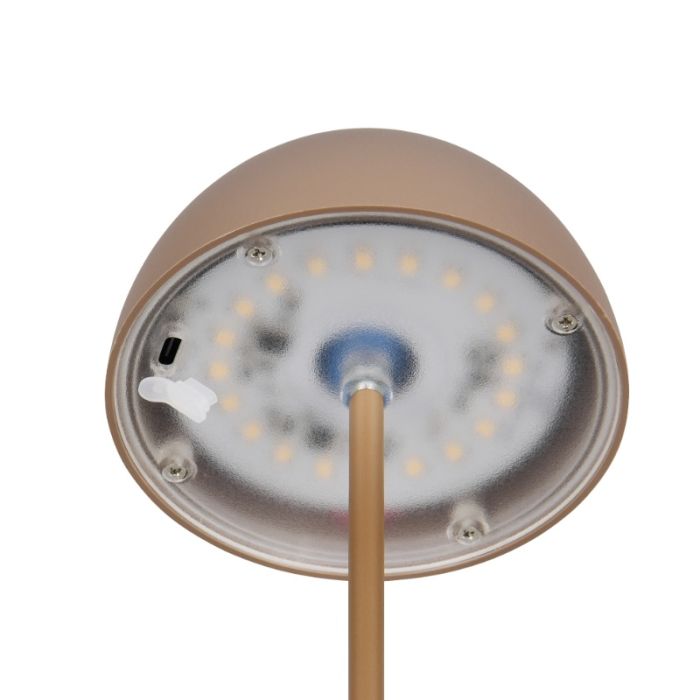 Braune aufladbare Tischlampe Kunststoff, Mikhail, 2W, 3000K LED, IP44, mit Touch-Dimmer