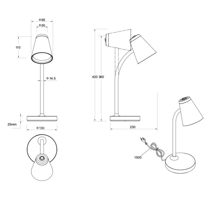 Weiße Tischleuchte Modern, Rahul, 4,5W, 3000K LED, mit Schalter