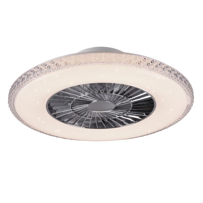 Chrom Deckenventilator Design, Damon, 40W, warm- bis kaltweiß einstellbare LED, mit Fernbedienung