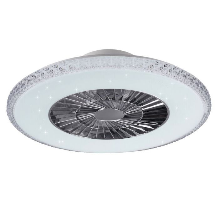 Chrom Deckenventilator Design, Damon, 40W, warm- bis kaltweiß einstellbare LED, mit Fernbedienung