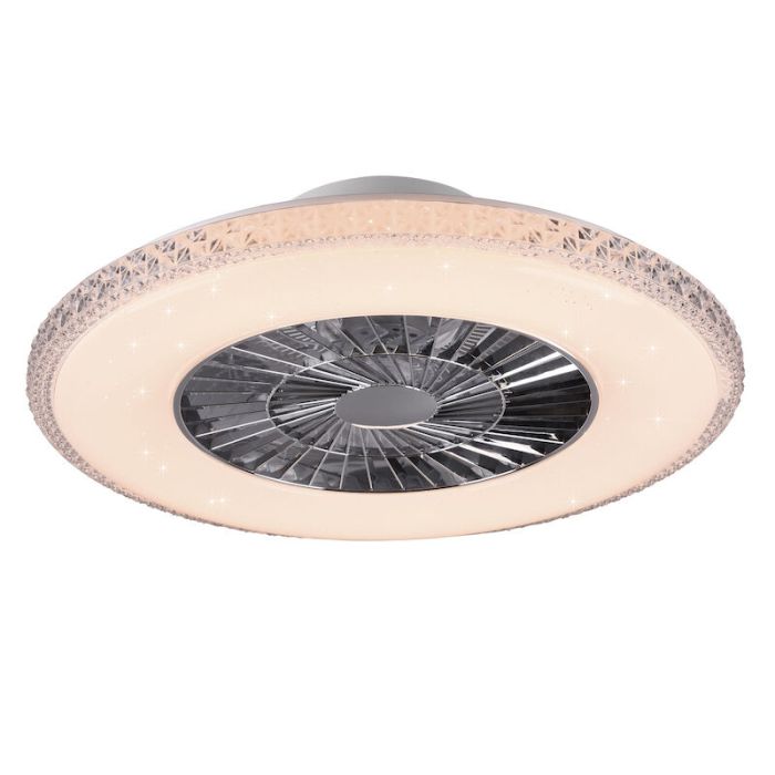 Chrom Deckenventilator Design, Damon, 40W, warm- bis kaltweiß einstellbare LED, mit Fernbedienung