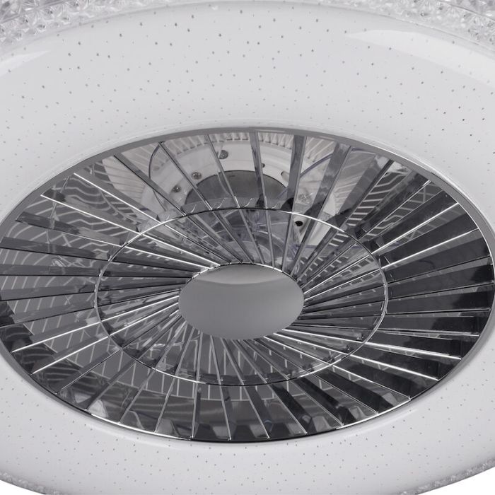 Chrom Deckenventilator Design, Damon, 40W, warm- bis kaltweiß einstellbare LED, mit Fernbedienung