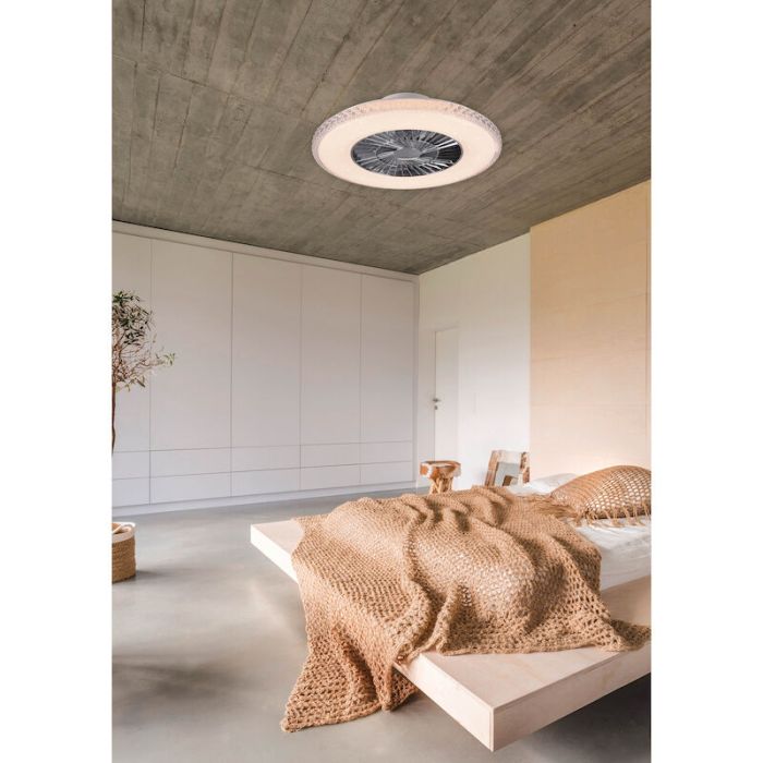 Chrom Deckenventilator Design, Damon, 40W, warm- bis kaltweiß einstellbare LED, mit Fernbedienung