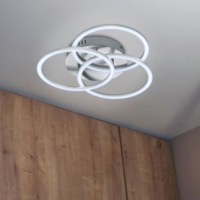 Nickel Deckenlampe Modern, Kobus, 27W, warm- bis kaltweiß einstellbare LED, mit Fernbedienung