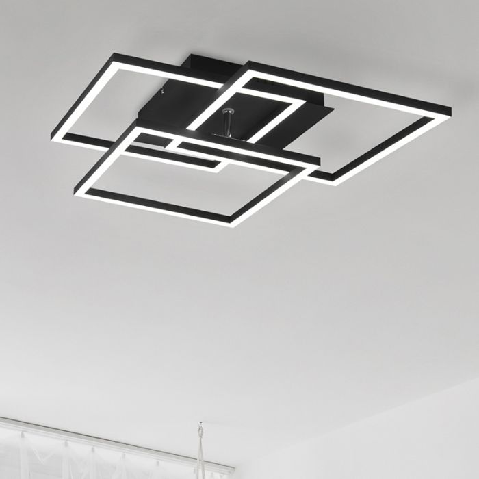 Schwarze Deckenlampe Modern, Bibiana, 28W, warm- bis kaltweiß einstellbare LED, mit Fernbedienung