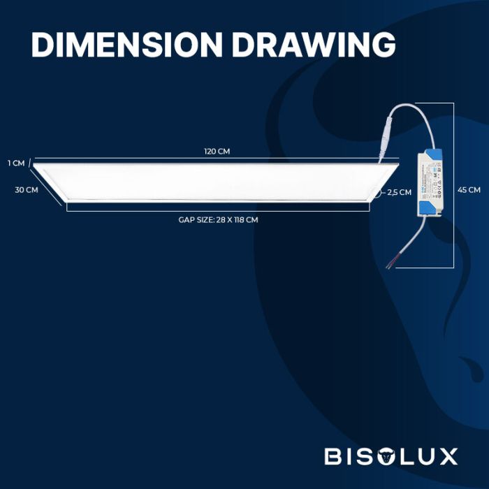 Bisolux LED Panel 120x30 - 38W - 4000K - UGR<19 - Side-lit