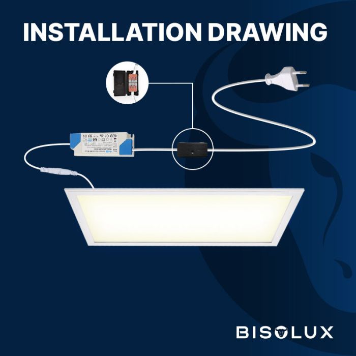Bisolux LED Panel 60x30 - 24W - 3000K - Dimmbar - UGR<19 - Side-lit